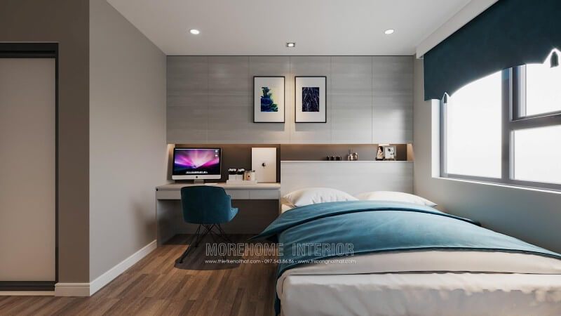Bố trí bàn làm việc hiện đại trong phòng ngủ tạo cảm giác thuận tiện hơn cho gia chủ trong qá trình làm việc và nghỉ ngơi